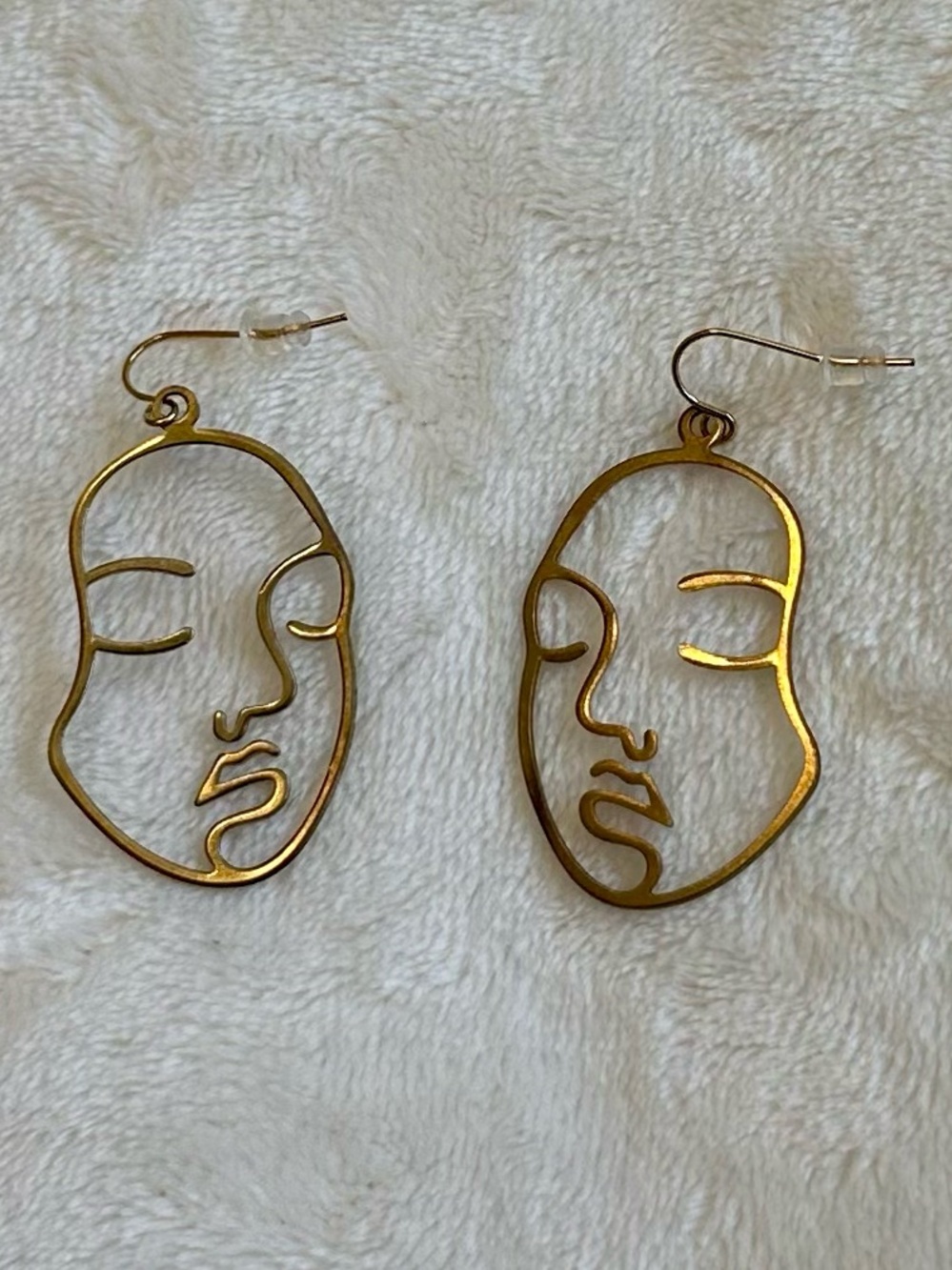 Gold Abstract Face Wire Drop Earrings - Women Jewelry. Artsy and feminine.